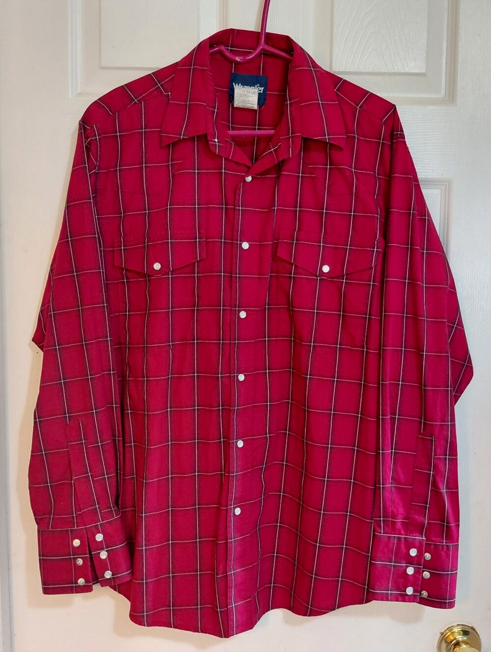 Vintage Wrangler Western Red Plaid Long Sleeve Snap Up Cowboy Shirt